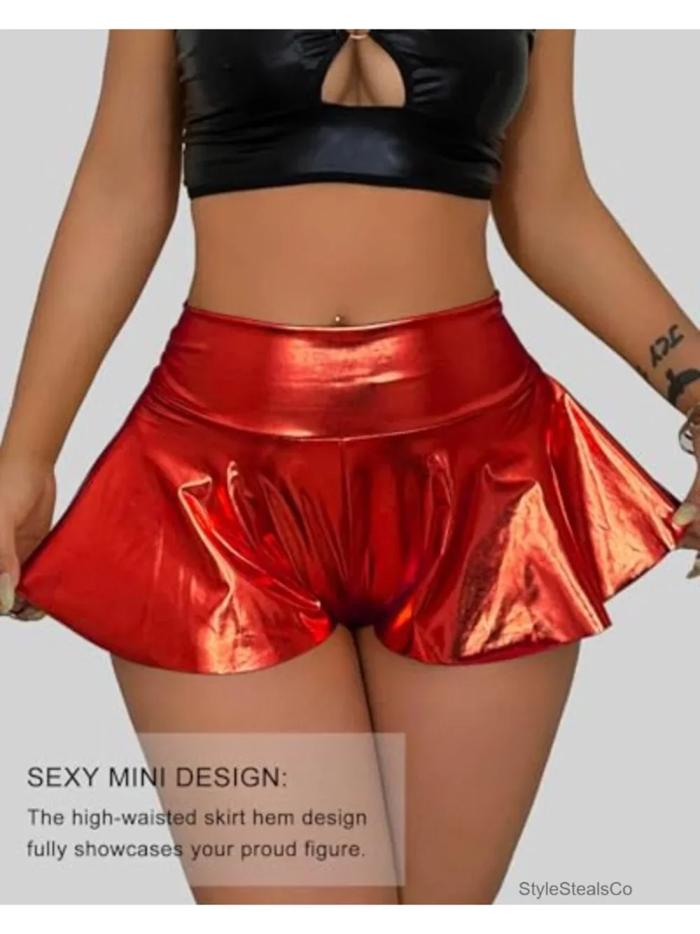 Faux Leather High Waisted Skort Ruched Ruffle Hem Mini Pleather Convertible